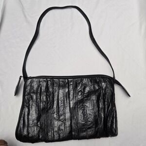 Vintage Eel Skin Purse Bag Glossy Clutch‎ Shoulder Black Capsule Old Money